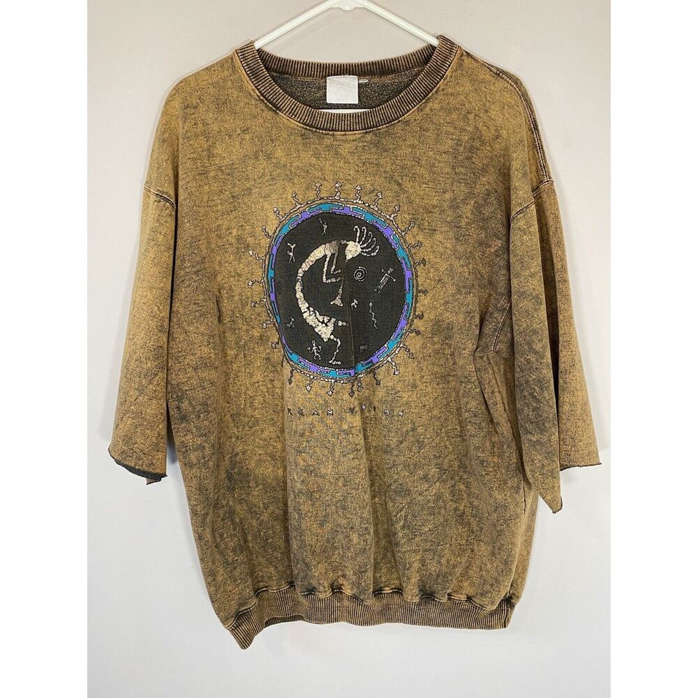 BFOFO Sweatshirt Acid Wash Cave Art‎ Tribal Southwest Brown Vintage 90’s